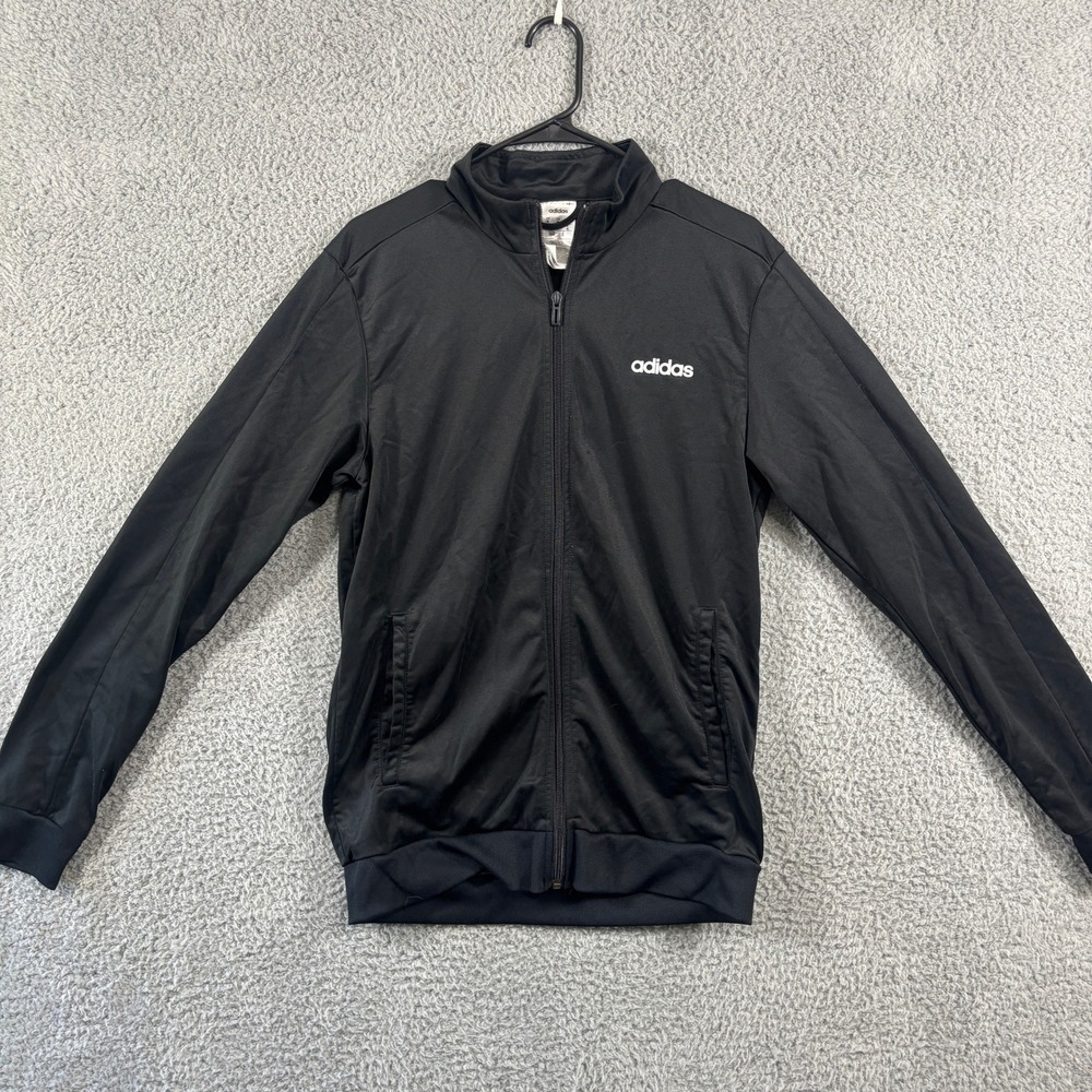 Adidas Mens Full Zip Track Jacket Black Mock Neck Athletic Coat Size M